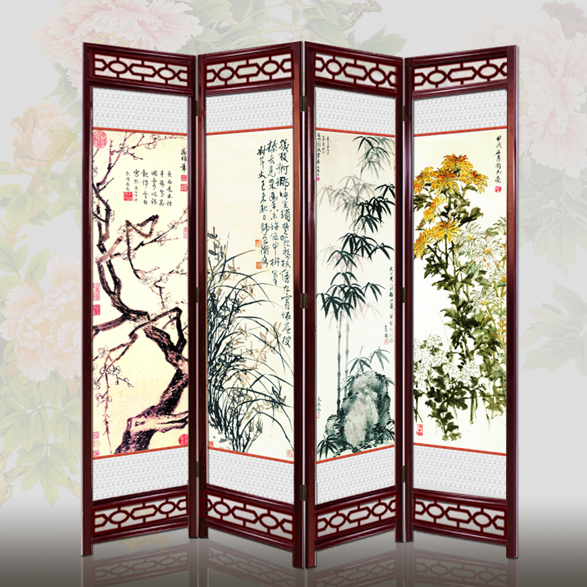 实木屏风 玄关 隔断 双面 风水家居 中式 酒店折屛(梅兰竹菊 )|msdalam kategori perabot kediaman, skrin/tetingkap bunga, skrin lipatan - dari Buy2taobao.com untuk memberikan perkhidmatan ejen Taobao profesional membeli