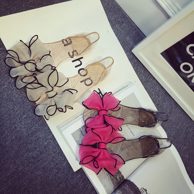 2016夏季果冻鞋女凉鞋防滑水晶鞋平底蝴蝶结