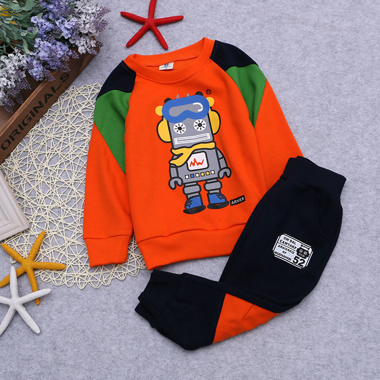 墨城出口韩国男童装春秋卫衣套装儿童装卡通运动套服机器人N 1978