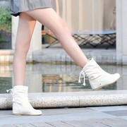2024韩版学生靴单靴子女，鞋子春秋季短靴，平跟平底少女冬季白色