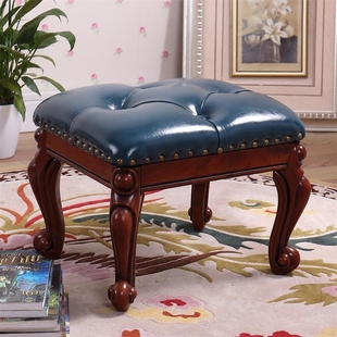 美式矮凳家用客厅实木真皮沙发，凳成人换鞋凳欧式茶几凳小木板凳子