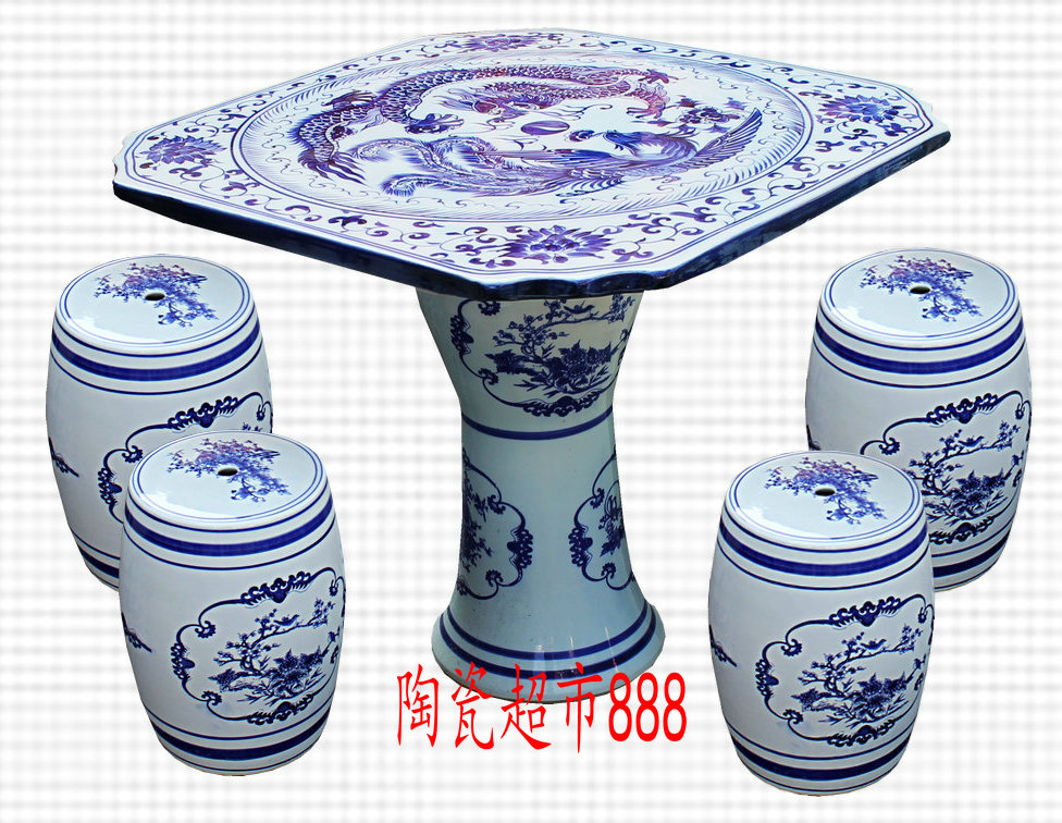 Jingdezhen ceramics Table stool suit Cool stool Blue and white prosperity brought by the dragon and the phoenix Square Porcelain table Park balcony courtyardin the Residential furniture , Outdoor/Patio furniture , Chairs Kit category - from Buy2taobao.com to provide professional Taobao agent buy service