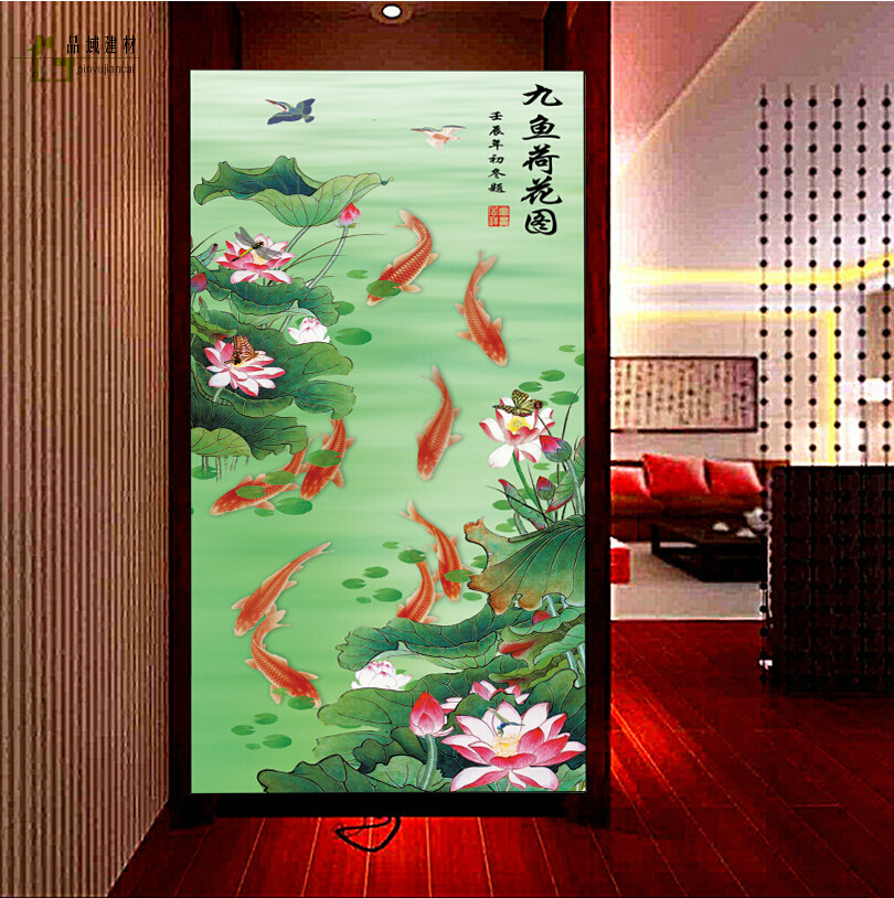 瓷砖背景墙中式玄关过道背景墙砖壁画瓷砖雕刻荷花九鱼图在类目 家装主材, 瓷砖, 瓷砖背景墙中 - 来自Buy2taobao.com提供专业的淘宝代购服务