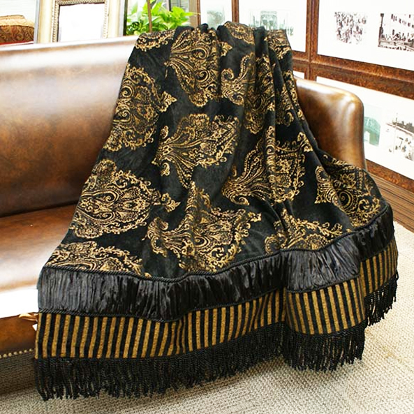 Meisong Export Luxury noble Elegant Black golden American style Jacquard blanket Leisure blanket Sofa blanket Nap blanketin the Bedclothes , Leisure blanket/Woolen blanket/Carpet category - from Buy2taobao.com to provide professional Taobao agent buy service