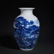 名家手绘青花瓷山水白色透明花瓶景德镇陶瓷器现代客厅摆件装饰品
