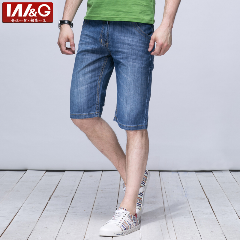 【牛仔裤】W&G夏装新款超薄透气丝光牛仔短裤 男士中腰直筒修身男士短裤男