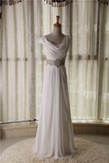 洛森d092礼服白色长款宴会，主持优雅钉珠雪纺，伴娘裙坠地仙女长裙