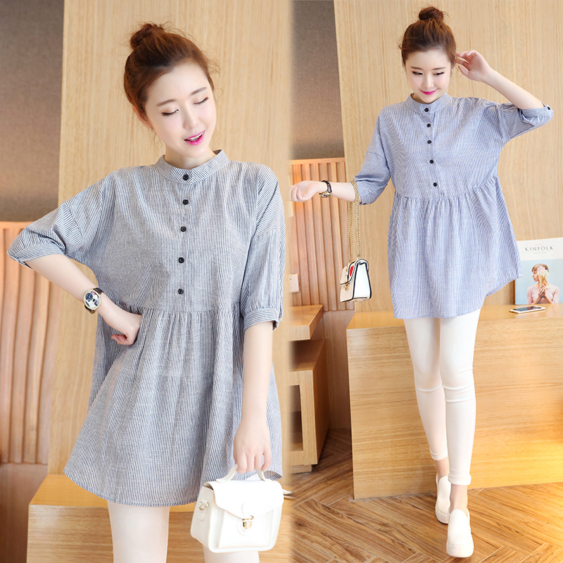 2016 Summer new literature Easy Paige Mid length version stripe Cotton shirt Sleeve doll jacketin the Women's clothing/Boutique , Shirt category - from Buy2taobao.com to provide professional Taobao agent buy service