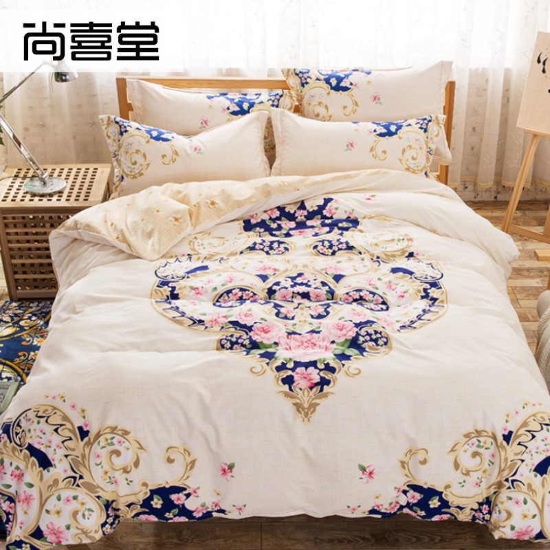 家纺床上用品纯棉床上四件套全棉套件1.8m1.5床单被套床笠4三件套