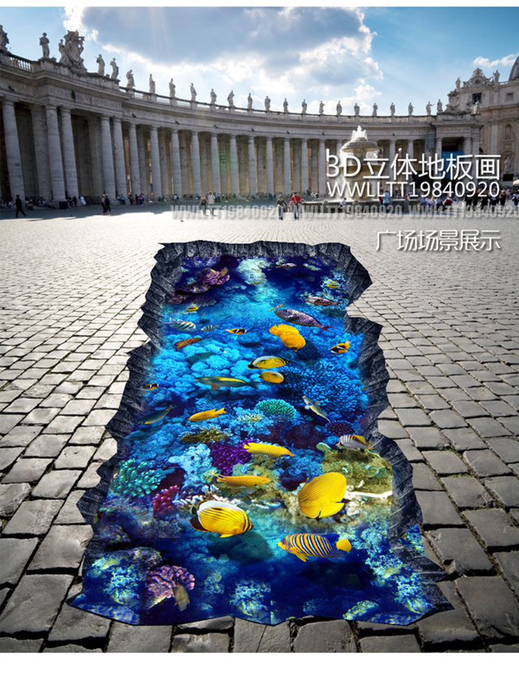 定制3D地贴地板膜大型商场地面立体画商场超