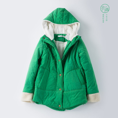 标题优化:2014冬季韩版学院风 纯色连帽加厚羊羔绒棉衣女外套保暖棉服包邮