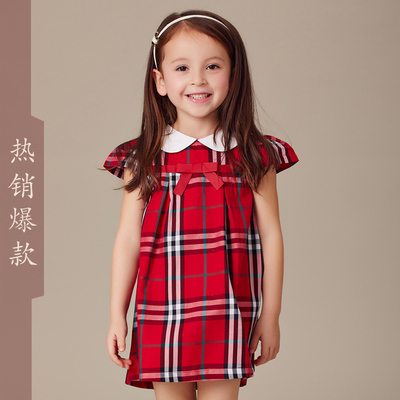 标题优化:2015新款夏装童装女童纯棉半身裙宝宝短袖半身裙儿童娃娃领格子裙