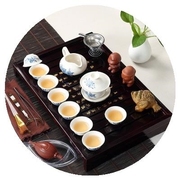 M+冰裂陶瓷功夫茶具套装家用紫砂茶杯茶壶实木小茶盘抽屉式茶台整