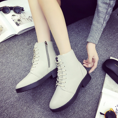 冬季马丁靴女英伦风 短靴 学生靴子皮面尖头粗