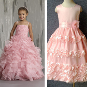 欧美  玫瑰 花朵公主裙 外贸 女童 粉色 礼服 儿童 摄影服 演出服