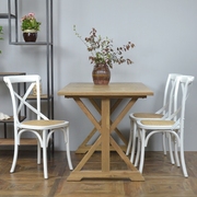 田园地中海单人铁艺餐椅美式复古原木靠背椅白色实木餐厅椅子家用
