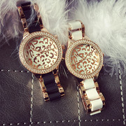 日本机芯欧美时尚时尚日内瓦豹纹，印花手表合金，钢带石英女式腕表