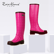 好雨时节 秋冬美丽玫红小圆点波点女式高筒雨鞋女士雨靴/水鞋