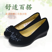 春秋夏天穿老北京布鞋平底坡跟防滑浅口低帮女士工作上班黑色单鞋