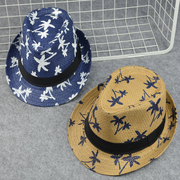 帽子女春夏天礼帽男士户外帽子，韩版潮沙滩遮阳帽草帽英伦爵士帽