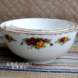 景德镇骨瓷餐具家用大汤碗，铂金玫瑰面碗汤盆子(汤，盆子)大碗陶瓷器套装饭碗