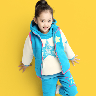 标题优化:童装套装2014新款韩版冬款中大童儿童五角星女童卫衣三件套