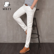 22男士牛仔裤弹力白色光版纯色修身小脚裤男式牛仔长裤子潮裤