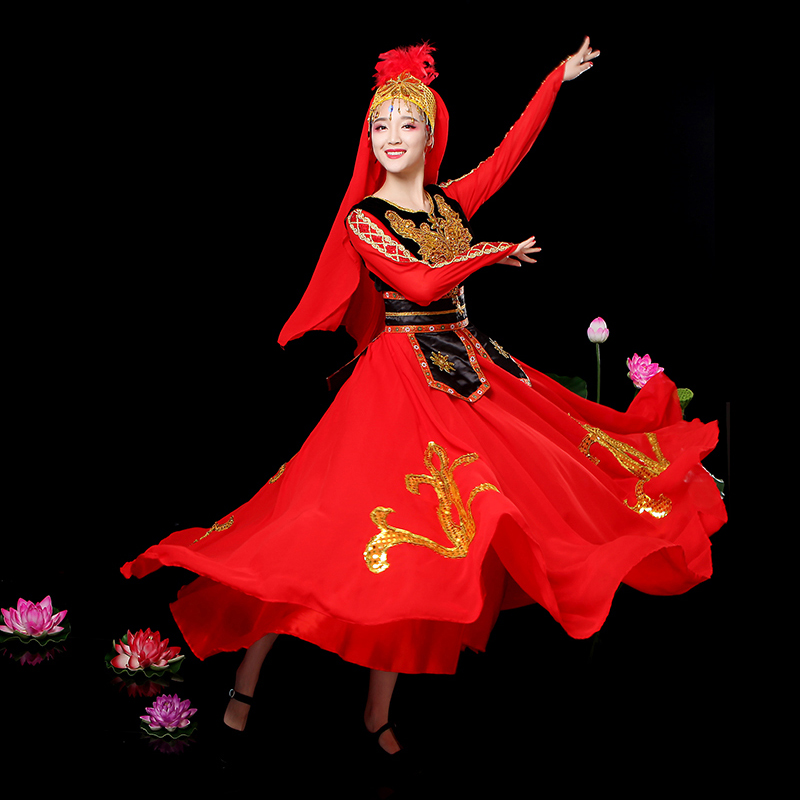 新款新疆舞蹈演出服成人广场舞维族大摆裙长裙新疆维吾尔族服装女|msdalam kategori Butik wanita / wanita, pakaian/pakaian kebangsaan/peringkat pakaian, pakaian kebangsaan/pakaian - dari Buy2taobao.com untuk memberikan perkhidmatan ejen Taobao profesional membeli