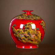 景德镇陶瓷器中国红花瓶手绘石榴瓶大号客厅办公室装饰品红色摆件