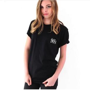 时尚T恤女装朋克Tumblr 90's T恤外星人短袖夏装O领黑色T恤女G184