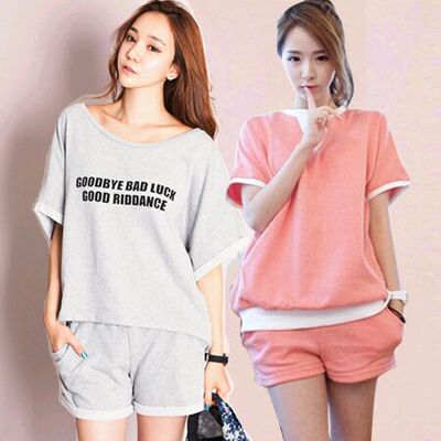 夏季睡衣女短袖 夏天韩版休闲少女宽松大码蝙蝠袖闺蜜家居服
