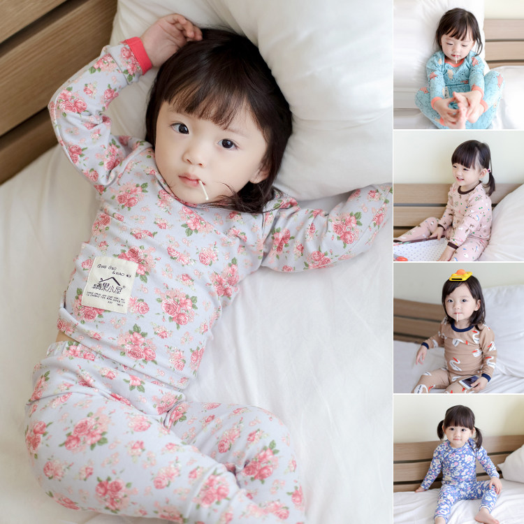 包邮2015新款儿童冬装女童装纯棉加厚加绒内衣套装宝宝家居服睡衣