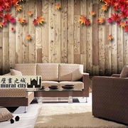 3D立体木纹壁纸简约大型壁画电视客厅背景墙酒店餐厅木条枫叶墙纸