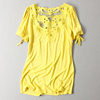 c487tina家chun莫代尔黄色圆领，套头镂空花型公主，短袖t恤单品女款