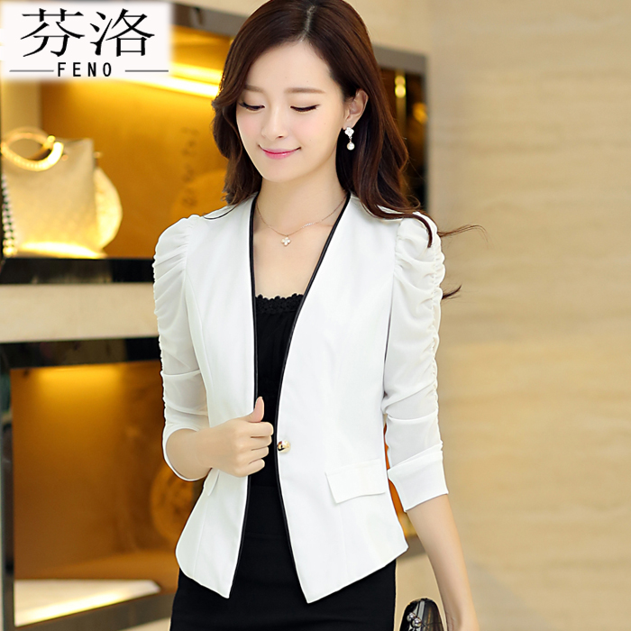 【精选】小西服外套_搭配2014春装新款女装韩版果绿色荷叶边修身小