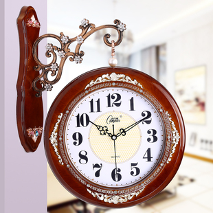 康巴丝欧式钟表双面挂钟客厅两面钟静音创意钟表复古田园石英钟