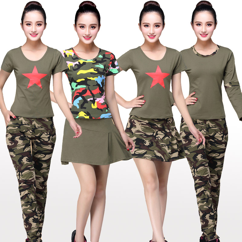 水兵舞演出服纯棉迷彩裙子短袖上衣夏季2019广场舞服装新款套装女|msdalam kategori sukan/Yoga/kecergasan/bekalan peminat, Dance/Aerobik/Gymnastics, tarian Latin, Latin Dance Set - dari Buy2taobao.com untuk memberikan perkhidmatan ejen Taobao profesional membeli