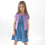 雅童小铺童装女童短袖开衫，粉紫色夏季95棉儿童上衣开衫