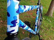 军蓝迷彩车管贴蓝色迷彩，圈轮组贴美军自行车，贴纸车架贴改色