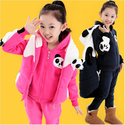 标题优化:2014新款韩版童套装女童冬装中大童儿童熊猫头三件套