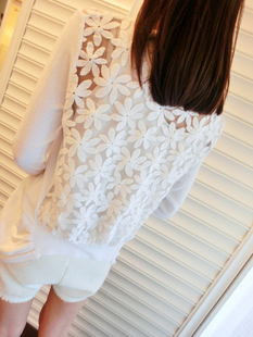 2014薄款遮阳衫后背蕾丝，花朵雪纺拼接针织，开衫防晒衣女长袖外套