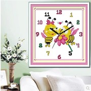 印花十字绣甜甜蜜蜜蜜蜂，挂钟钟表十字绣儿童，简单卧室客厅餐厅线绣