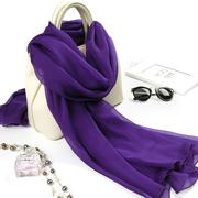 紫色丝巾纯色春秋薄款真丝雪纺，冬季围巾桑蚕丝，披肩女保暖百搭纱巾
