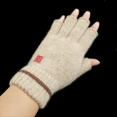 克拉斯卡 秋冬女士羊毛半指手套 简约触屏毛线开车写字保暖加厚