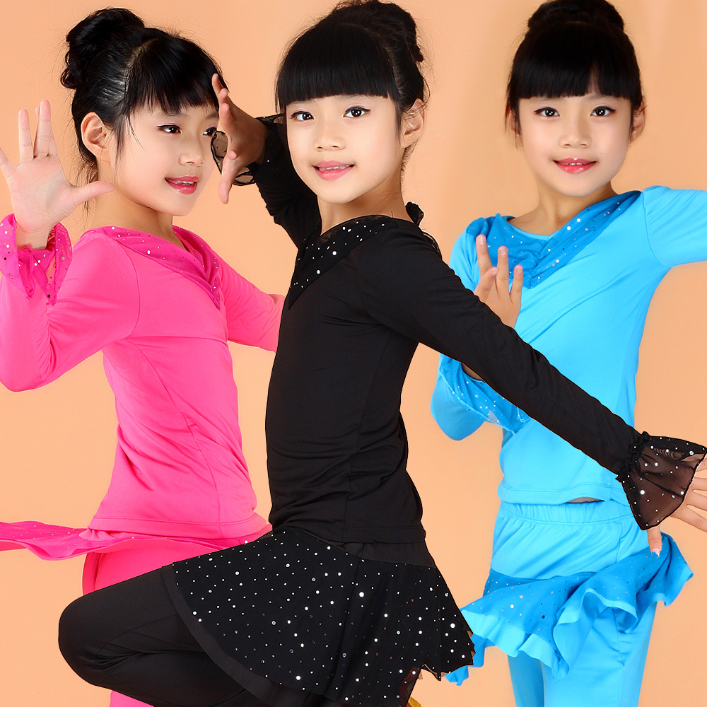 儿童舞蹈服秋春新款厚拉丁舞服装练功服女童表演服长袖演出服加绒