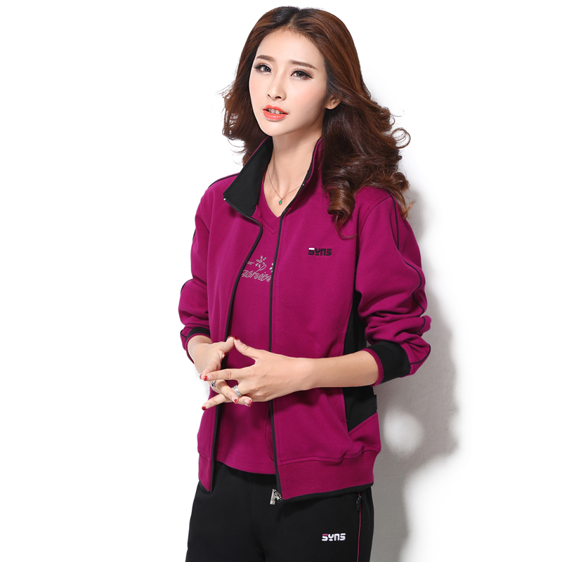 中老年女运动套装长袖妈妈装三件套棉运动服休闲服大码广场舞卫衣
