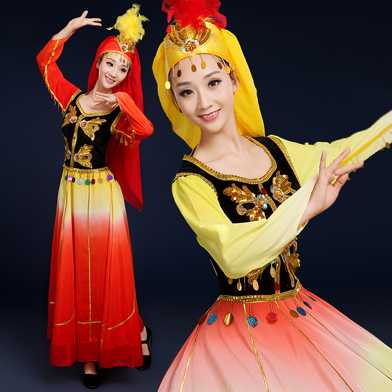少数民族开场舞大摆裙演出服维吾尔族舞蹈服装新疆舞台服装长裙女|msdalam kategori Butik wanita / wanita, pakaian/pakaian kebangsaan/peringkat pakaian, pakaian kebangsaan/pakaian - dari Buy2taobao.com untuk memberikan perkhidmatan ejen Taobao profesional membeli