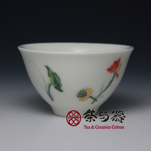 台湾三希陶瓷 官方 牙白S100法华浮雕荷花(红牡丹)品茗杯 正品|ruв категории посуда, чайный сервиз, чашка - от Buy2taobao.com для оказания профессиональной услуги покупки агента Taobao