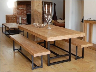 标题优化:桌子做旧 美式复古实木铁艺餐桌椅 客厅餐桌酒吧桌办公桌咖啡桌