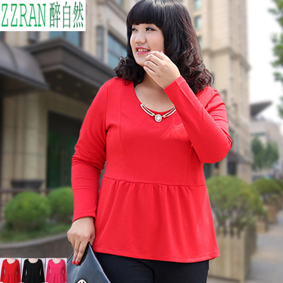 上下架计划:胖mm秋装2014大码女装加肥加大韩版显瘦圆领长袖上衣200斤特大码